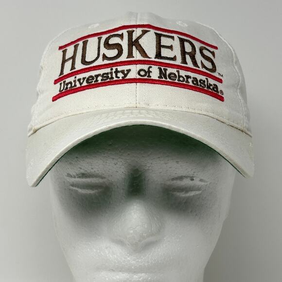 Vintage 90s Nebraska Cornhuskers Hat Cap UNL 3 Bar Line The Game Snapback White - Picture 2 of 15